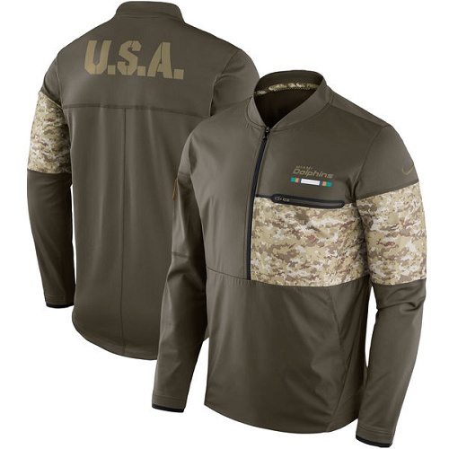 Men's Miami Dolphins Nike Olive Salute to Service Sideline Hybrid Half-Zip Pullover Jacket
